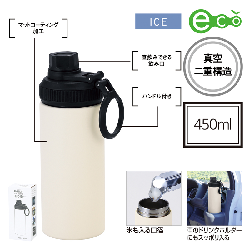 ウェルフ・直飲み真空ステンレスボトル（450ml）-ホワイト（251491）画像-4