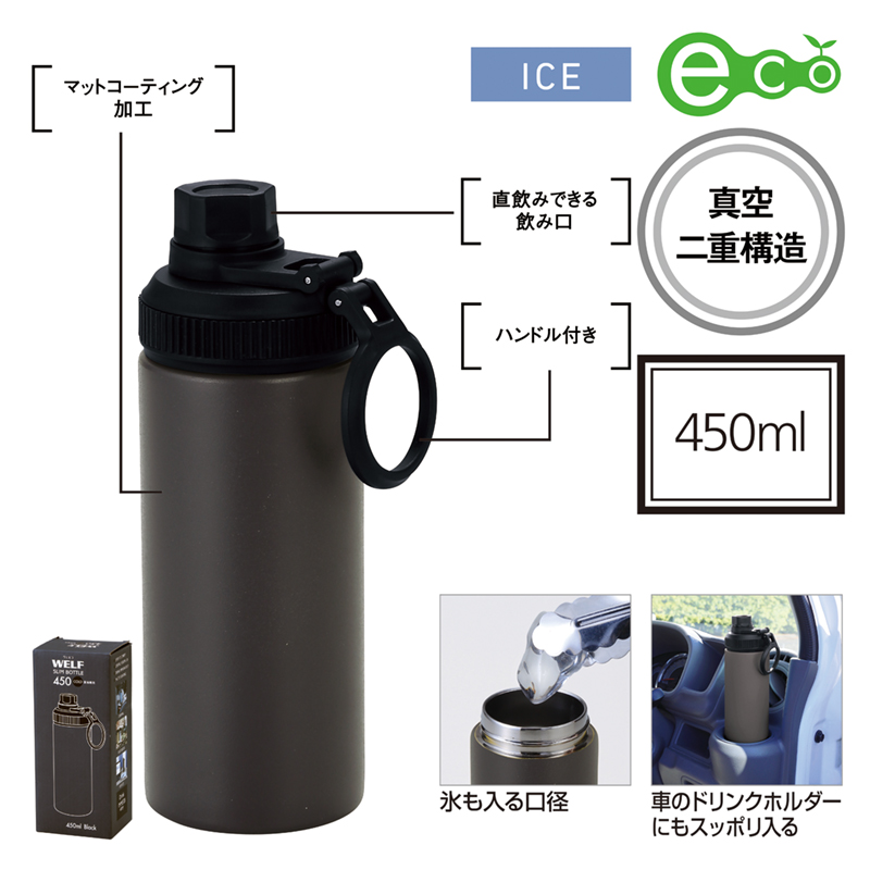 ウェルフ・直飲み真空ステンレスボトル（450ml）-ブラック（251494）画像-4