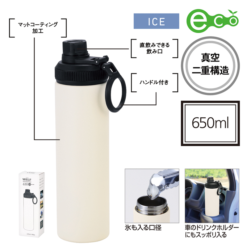 ウェルフ・直飲み真空ステンレスボトル（650ml）-ホワイト（251501）画像-4