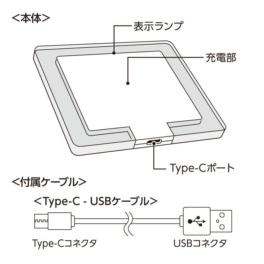 クリアワイヤレス充電器　スクエア　5W　ブラック（TS-1833-009）画像-5